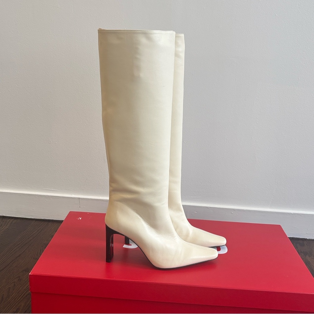 Staud Wally High Heel Boots in Cream Black size 38